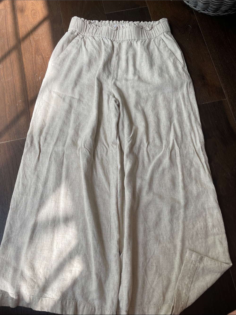 LOFT Wide-Leg Linen-Blend Pants - Cream